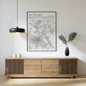 Carte personnalisée de Stuttgart - "Entre vignes et high-tech" - Cadeau déco unique