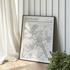 Carte personnalisée de Stuttgart - "Entre vignes et high-tech" - Cadeau déco unique