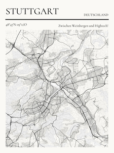 Carte personnalisée de Stuttgart - "Entre vignes et high-tech" - Cadeau déco unique