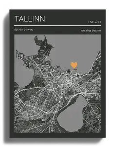 Carte Personnalisée Tallinn Noir et Blanc - Souvenir de Rencontres ou Moments Spéciaux