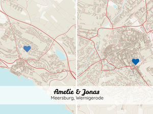 Carte Duo Personnalisée avec Symboles: Pour Couples en Villes Distinctes