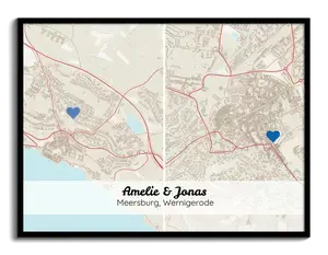 Carte Duo Personnalisée avec Symboles: Pour Couples en Villes Distinctes