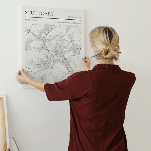 Carte personnalisée de Stuttgart - "Entre vignes et high-tech" - Cadeau déco unique
