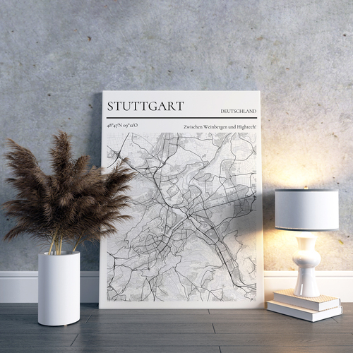 Carte personnalisée de Stuttgart - "Entre vignes et high-tech" - Cadeau déco unique