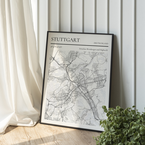 Carte personnalisée de Stuttgart - "Entre vignes et high-tech" - Cadeau déco unique