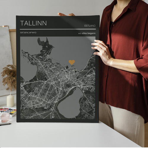Carte Personnalisée Tallinn Noir et Blanc - Souvenir de Rencontres ou Moments Spéciaux