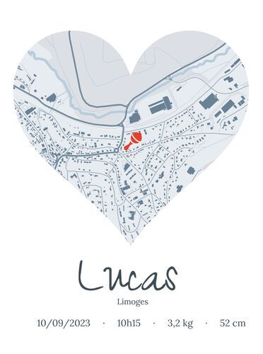 Carte de naissance personnalisée en cœur - Cadeau unique pour bébé