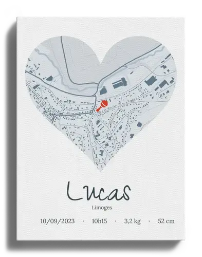 Carte de naissance personnalisée en cœur - Cadeau unique pour bébé