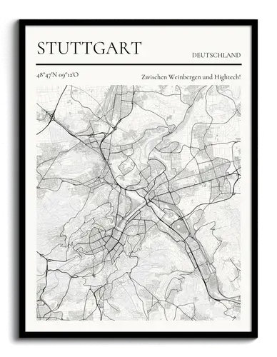 Carte personnalisée de Stuttgart - "Entre vignes et high-tech" - Cadeau déco unique