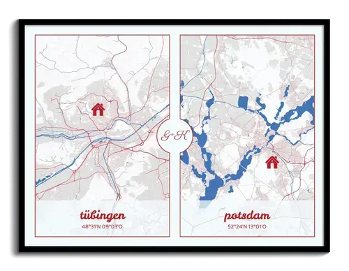 Carte personnalisée DOPPEL: Deux lieux pour couples à distance