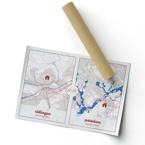 Carte personnalisée DOPPEL: Deux lieux pour couples à distance