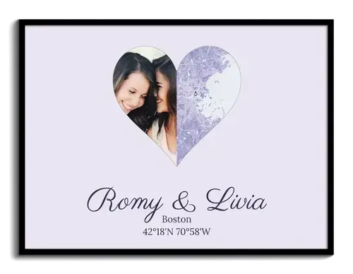 Cœur photo & plan de ville personnalisé