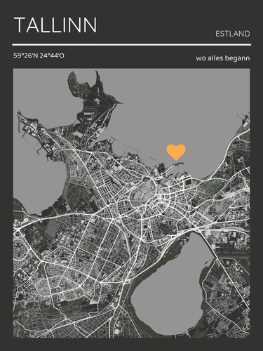 Carte Personnalisée Tallinn Noir et Blanc - Souvenir de Rencontres ou Moments Spéciaux