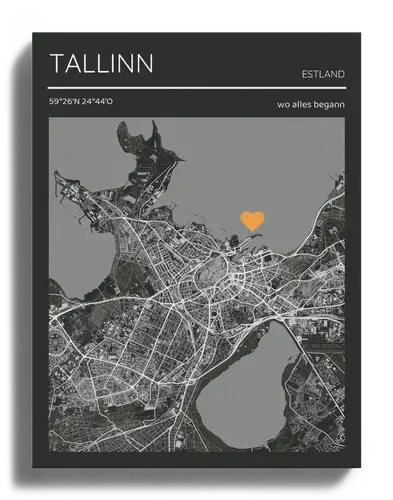 Carte Personnalisée Tallinn Noir et Blanc - Souvenir de Rencontres ou Moments Spéciaux