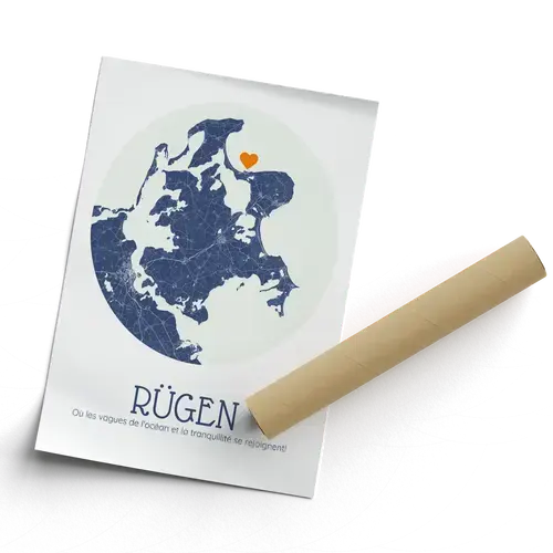 Carte personnalisée Rügen - Affiche ronde à message pour amoureux de voyages