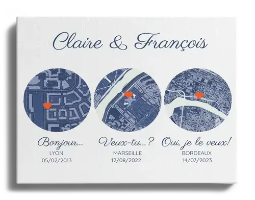 Carte de mariage personnalisée - 3 lieux de souvenir magiques
